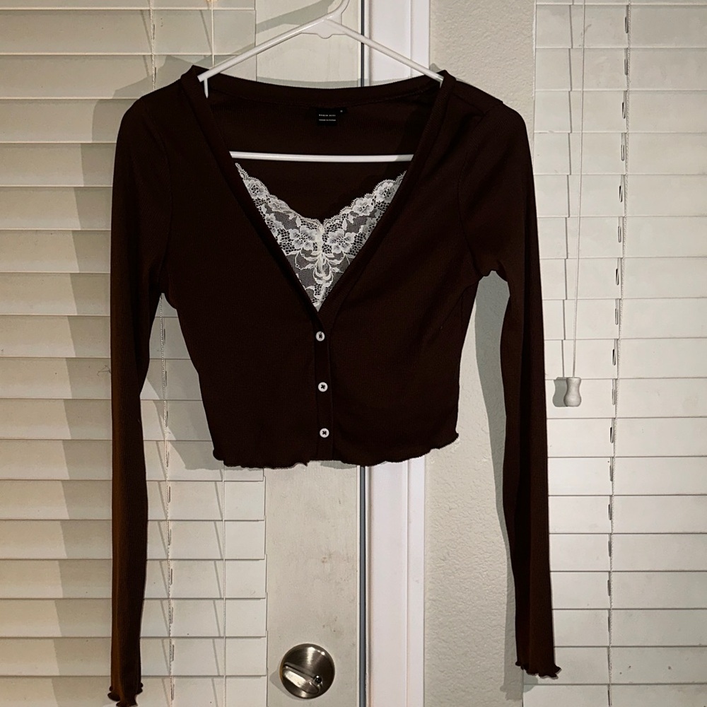 SHEIN Brown ribbed long sleeve crop top women size small